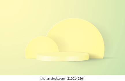 Podium with yellow and green combination with round podium, 3d render illustration