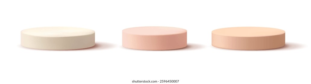 Podiums or stages for cosmetics advertisement. Vector 3d realistic scenes for product showcase or display. Rounded platform mockup for interior, minimalist decoration for studio interior