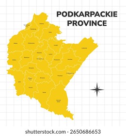 Ilustração do mapa da província de Podkarpackie. Mapa da província em Polonia