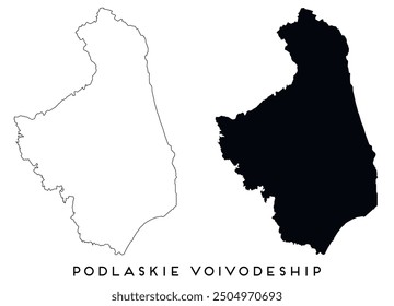 Podlaskie Voivodeship map outline and black silhouette vector