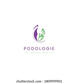 podologie logo design concept with healthy leg icon with floral elements
