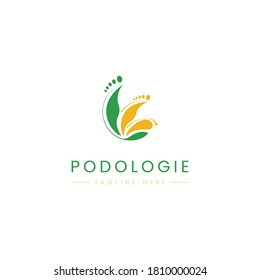podologie logo design concept with healthy foot icon with leaf