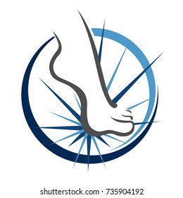 podology. Illustration of a human foot in a circle. Medical logo