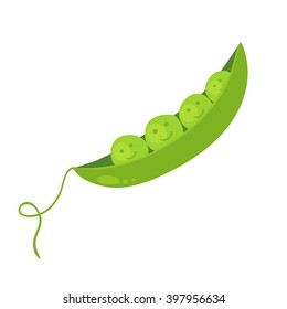 Pods Of Peas. Cute Cartoon Smiling Peas In A Pod. Friendship Or Happy Family Concept. Vector Illustration.  Farm, Food Shop Or Grocery Logo Design