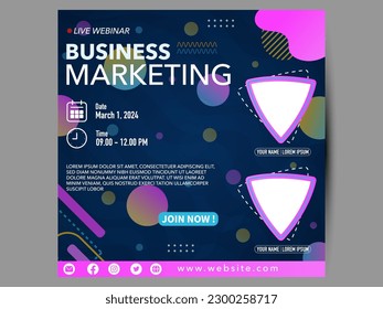 Podter Template Webinar Live Streaming, Business Marketing Modern Background, Vector Illustration