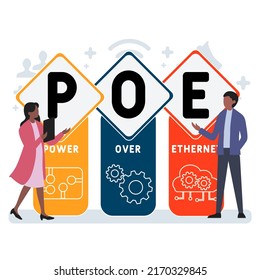 PoE - Power Over Ethernet  acronym. business concept background.  vector illustration concept with keywords and icons. lettering illustration with icons for web banner, flyer, landing pag