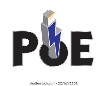 PoE - Power Over Ethernet. The concept of passing electric power along with data on twisted-pair Ethernet cabling is encompassed by Power Over Ethernet (PoE). Vector.
