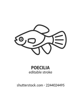 Poecilia line icon. Southern platyfish vector sign. Aquarium fish symbol. Editable stroke. 