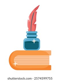 poem book and inkwell isolated
