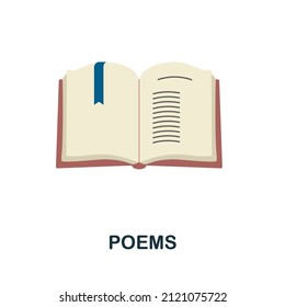 Poems flat icon. Colored element sign from books collection. Flat Poems icon sign for web design, infographics and more.