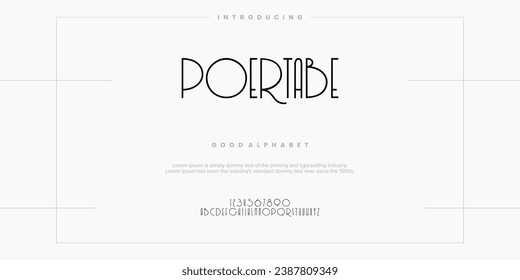 Poertabe Modern minimal abstract alphabet fonts. Typography technology, electronic, movie, digital, music, future, logo creative font. vector illustration