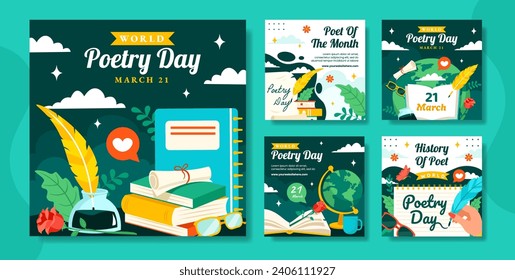 Poetry Day Social Media Post Flat Cartoon Hand Drawn Templates Background Illustration