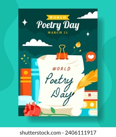 Poetry Day Vertical Poster Flat Cartoon Hand Drawn Templates Background Illustration