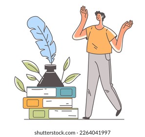 Poetry literature world day, poem storytelling, writing concept. Author writer education. Vector cartoon graphic design element illustration