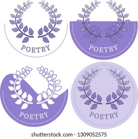 
poetry logo with a laurel wreath four different options on a white background