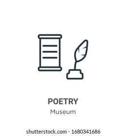 Das Symbol für die Vektorillustration der Poesie ist umrissen. Dünne schwarze Poesie Symbol, einfache flache Vektorillustration Elementgrafik aus bearbeitbarem Museumskonzept einzeln auf weißem Hintergrund