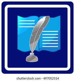The poet's pen and the book. Poetic icon. Vector illustration. 