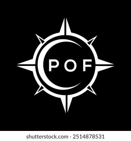 POF abstract technology circle setting logo design on black background. POF creative initials letter logo concept.
