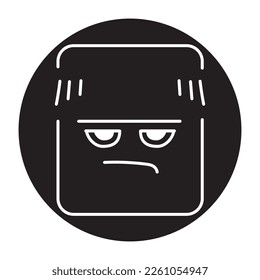 Icono de línea de color púrpura rectangular de carácter pofigístico. Mascota de las emociones. Pictograma para página web, aplicación móvil, promoción.