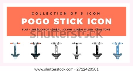 Pogo Stick Icon Collection. Flat. Lineal. Glyph Styles