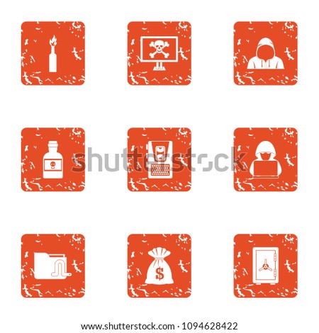 Pogrom icons set. Grunge set of 9 pogrom vector icons for web isolated on white background