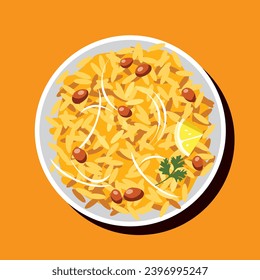 Poha, Pohe or aloo pohey. Indian street Food Vector, illustration, colorful graphic