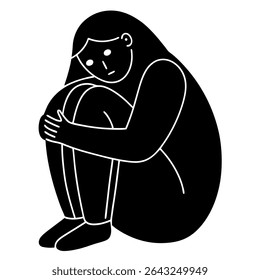 Uma ilustração comovente retrata uma silhueta de uma mulher em uma posição contorcida, transmitindo poderosamente tristeza e depressão.