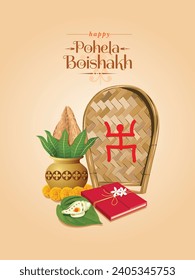 Poila Baisakh, Bengali new year festival with festival elements with vector illustration.