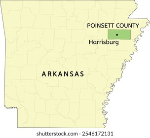 Poinsett County and city of Harrisburg location on Arkansas state map