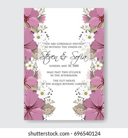 Poinsettia and anemone floral wedding invitation card template