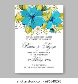 Poinsettia and anemone floral wedding invitation card template