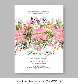 Poinsettia and anemone floral wedding invitation card template