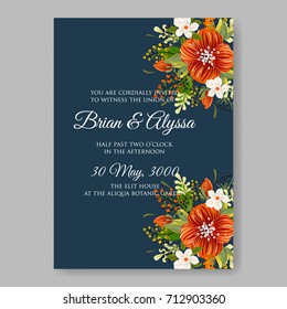 Poinsettia and anemone floral wedding invitation card template