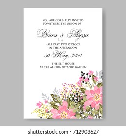Poinsettia and anemone floral wedding invitation card template
