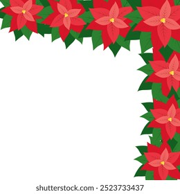 Poinsettia bud Top Corner Frame border with copy space in trendy shades. Christmas greeting concept