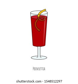 Poinsettia champagne cocktail. Vector cartoon illustration. Isolated object on a white background. Flat style.