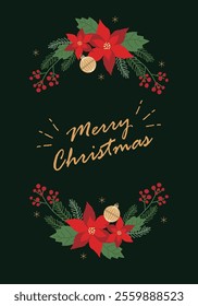 Poinsettia Christmas illustration frame background
