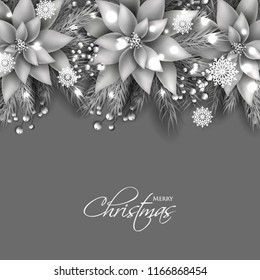 Poinsettia Christmas invitation template fir berry flower winter holiday greeting card black friday