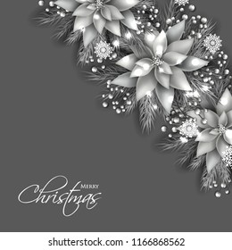 Poinsettia Christmas invitation template fir berry flower winter holiday greeting card black friday