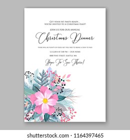 Poinsettia Christmas party invitation flyer poster winter floral vector background bridal shower baby shower christening baptism birthday card anniversary poinsettia fir pine winter holiday wreath