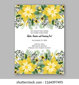 Poinsettia Christmas party invitation flyer poster winter floral vector background bridal shower baby shower christening baptism birthday card anniversary sunflower fir pine winter holiday wreath