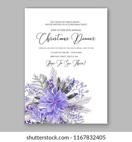 Poinsettia Christmas party invitation flyer poster winter floral vector background bridal shower baby shower christening baptism birthday card anniversary poinsettia fir pine winter holiday wreath