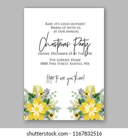 Poinsettia Christmas party invitation flyer poster winter floral vector background bridal shower baby shower christening baptism birthday card anniversary poinsettia fir pine winter holiday wreath