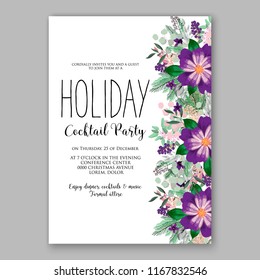 Poinsettia Christmas party invitation flyer poster winter floral vector background bridal shower baby shower christening baptism birthday card anniversary poinsettia fir pine winter holiday wreath