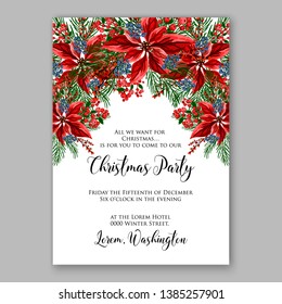 Poinsettia Christmas Party Invitation Poster Flyer Stock Vector ...