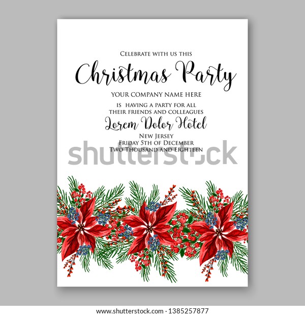 Poinsettia Christmas Party Invitation Poster Flyer Stock Vector ...