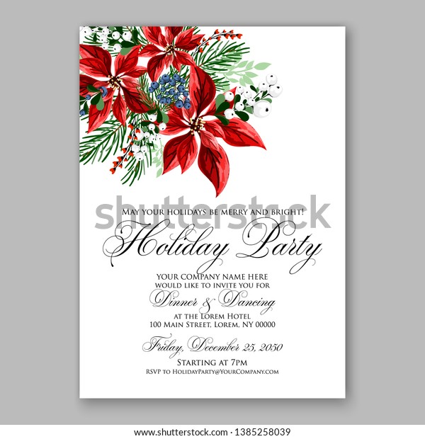 Poinsettia Christmas Party Invitation Poster Flyer Stock Vector ...