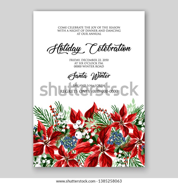 Poinsettia Christmas Party Invitation Poster Flyer Stock Vector ...