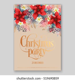 Poinsettia Christmas Party Invitation sample card beautiful winter floral ornament