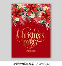 Poinsettia Christmas Party Invitation sample card beautiful winter floral ornament